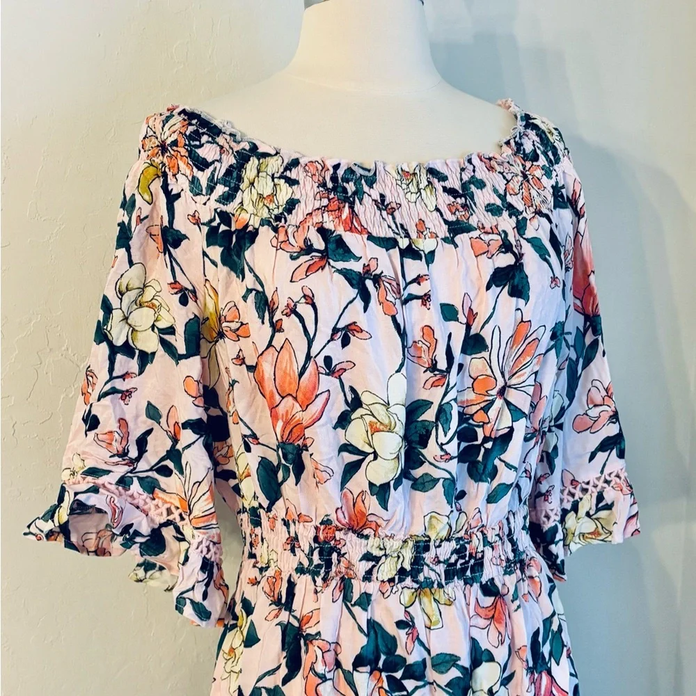 Lulu’s Hello Darling Floral Off-Shoulder Mini Dress Pale Pink, Size XL, NWT - Picture 4 of 12